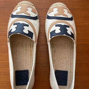Tory Burch Canvas Espadrilles with Black and Tan logo